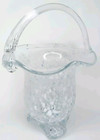 Vintage Hand Blown Art Glass Basket Vase Clear With Blue   White Speckle 1960s