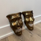 Vintage Pair Of Solid Brass Drama Tragedy And Comedy Mask Wall Hang Decor 7 