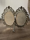 Vintage Victorian Style Ornate Metal Standing Double Oval Picture Frame