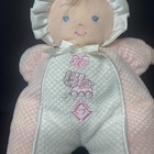 Prestige Pink White Baby Doll Plush Waffle Weave Elephant Satin Bonnet Rattle