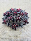 Red 5 Petals Flowers Brooch With Rhinestones Large Pin For Ladies 3d