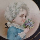 Victorian Chimney Flue Cover Lithograph Art Glass 8 5  Boy Blue Flowers Mat