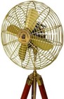 Fan Electric Corded Handmade Brass Antique Vintage Pedestal Fan With Wood Tripod