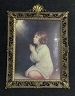Antique Curved Convex Glass Ornate Brass Frame The Infant Samuel 22 x15  Italy