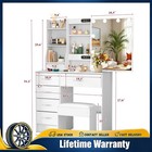 Vanity Set Makeup Desk With 10 Led Lighted And 6 Drawers   Stool Dressing Table
