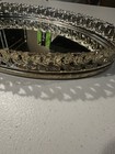 Vintage Oval Vanity Tray Silver Metal Filigree Mirror Hollywood Regency Decor