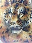 Vintage Asian Tiger Painting On Silk Framed 16x17   