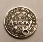 1854  Seated Liberty Half Dime Coin 1837-1891  a22   Coin Holed Cull