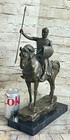 Vintage French 100  Solid Bronze Horse And Mounted Knight Sculpture Figurine