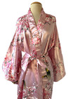 Juguemm Japanese Kimono Robe Geisha Oriental Asian Bird Floral Pink Satin Japan