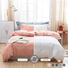  100  Washed Cotton Reversible Duvet Cover Queen Queen 90 x90   Pink   White