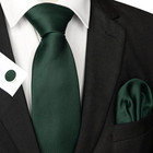 Solid Color Tie And Pocket Square With Cufflinks Set For Men