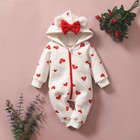 Newborn Infant Baby Girl Letter Print Hooded Bow Romper Jumpsuit Outfits Clothes
