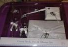 Victoria Lynn 4pc Bridal Set Guest Book Pen 2 Glasses Heart Accents White Bnip 
