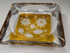 Vintage Bohemian Amber Yellow Cut To Clear Ashtray Art Deco Glass Crystal Heavy