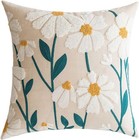 Boho Floral Tufted Decorative Throw Pillow Cover Botanical Embroidered Cotton   