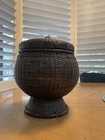 Vintage Japanese Bamboo Woven Basket With Lid