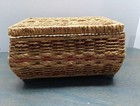 Vintage 9  Wicker Sewing Basket With Handle - Mint Green Lining - Fast Shipping 