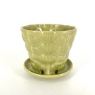 Vintage Brush Pottery Flower Planter Pot With Saucer Green 330-3
