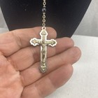 Old Religious Silver Crucifix Rosary Black Beaded Vintage Marked Italy  Catholic
