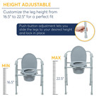 Drive Medical Folding Steel Bedside Commode 3-in-1 Portable Toilet Chair Gray