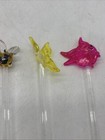 Vintage Glass Swizzle Stir Sticks Lot Of 8 Flamingo Bee Birds Fish Butterfly 8   
