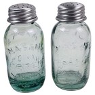Vintage Mason s Patent 1858 Blue Glass Canning Jar Salt Pepper Shakers Set Of 2