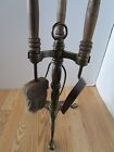 Vintage Cast Iron Fireplace Tools Stand Set 4 Piece  Seymour Style 1950 s
