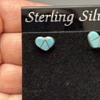 Vintage Earrings Studs Native American Handmade Sterling Silver Turquoise Heart
