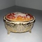 Vintage Mid Century Gold Mystical Unicorn Musical Trinket Box Working 