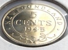 1945c Newfoundland Canada Five 5 Cent Small George Vi Whizzed Coin K982
