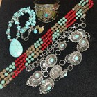    vtg 6 Pc Native American Style Silver turquoise Tone Jewelry Wearable Cocktail