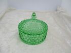 Vintage Duncan Miller Green Glass Hobnail Lidded Dresser powder Jar
