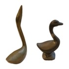 2 Small Solid Brass 3 In Goose   4 In Swan Paperweight Figurines
