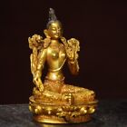 7 1  Antique Tibetan Buddhism Temple Bronze Gilt Green Tara Bodhisattva Statue