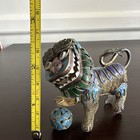 Set Of 2 Vintage Miniature Chinese Foo Dog Lions Filigree Enamel Head Rotates