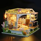Syw Diy Led Lights Miniature Dollhouse Kit Cat Coffee Doll House Model Wooden   
