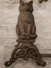 Vintage Cast Iron Black Cat Andirons Door Stops  10 Marked W  Round Glass Eyes