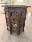 Antique Anglo Indian Hand Carved Octagonal Inlaid Folding Hard Wood Side Table