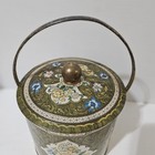 Vintage Daher England Cookie Bisquit Tin Can Canister W handle - Floral Design
