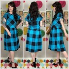 Vintage 1970s Blue And Black Buffalo Plaid Short Sleeve Midi Dress Set   Xs s