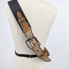 Vintage Western Black Leather Snakeskin Inlay Belt Made In Usa Size 28 Gl53772