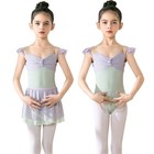 Kids Girls Outfit Mesh Dress Training Dancewear Performance Ruffle Sleeve Stage