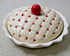 Ceramic Cherry Pie Keeper Dish With Cover Lid