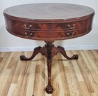 Vintage American Mahogany Gilt Tooled Leather Top Drum Table Heirloom Weiman