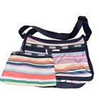 Lesportsac Deluxe Everyday Bag Striped Rainbow Nylon Crossbody With Pouch