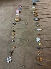 Vintage Ladies Scarf stickpin Lot Of 54 Pieces Sterling 10 Karat Gold Plus More