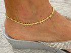 Solid 10k Yellow Gold 2mm Rope Chain Anklet Bracelet  9 - 10 Inch - Ga17