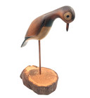 Vintage Bird Wood Carving On Wooden Pedestal 12 5 Inches Tall