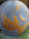 Large Antique Wood Dough Bowl W Wide Incised Rim Chippy Blue Milk Paint 15 